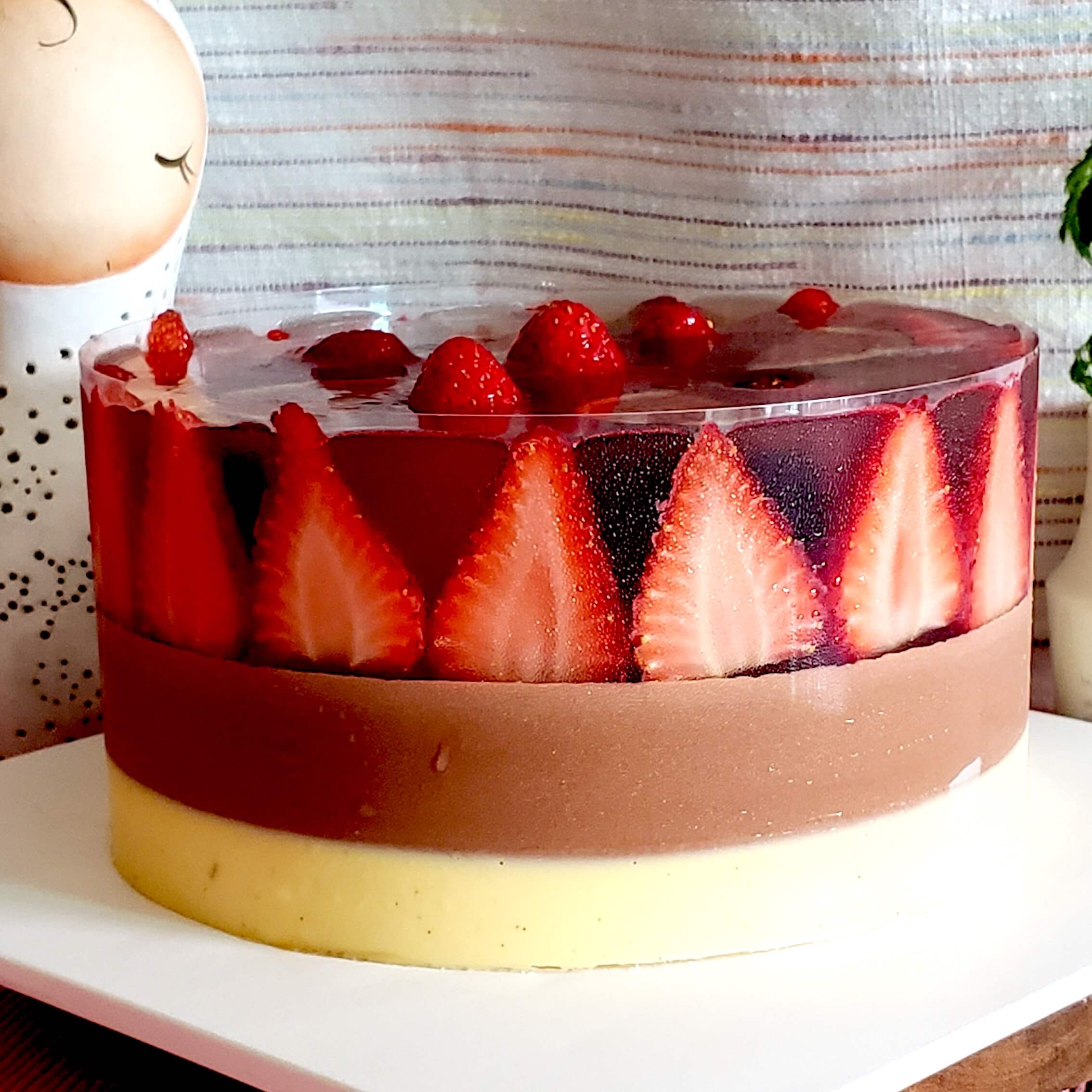 Chocolate Vanilla Mousse cake with Strawberry Jelly – 甜牙牙